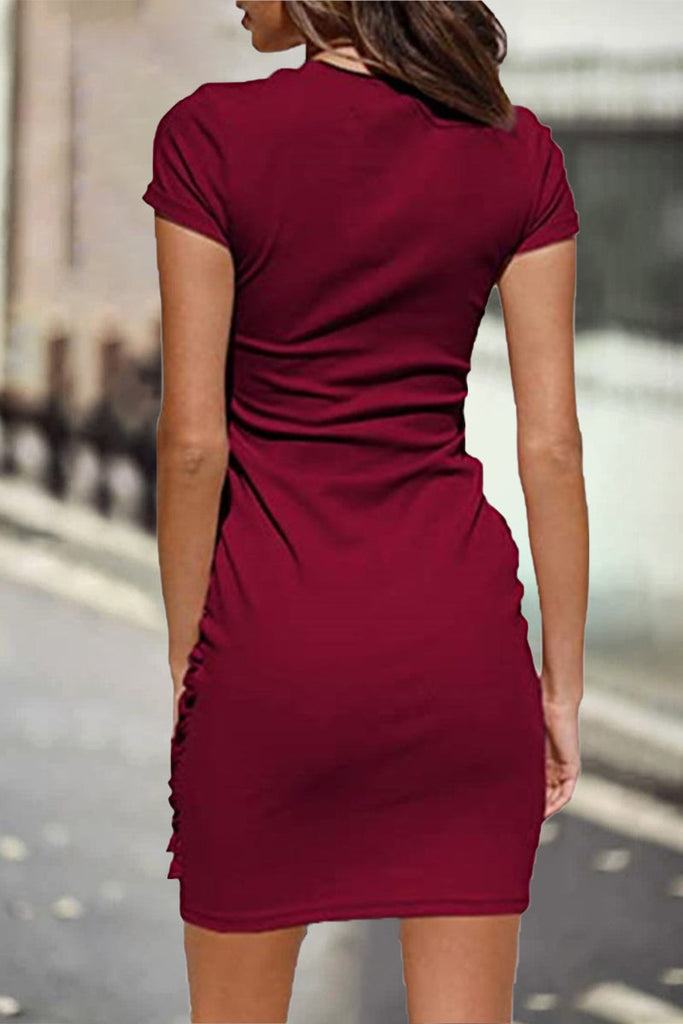 Momentlover Casual Solid Solid Color O Neck One Step Skirt Dresses