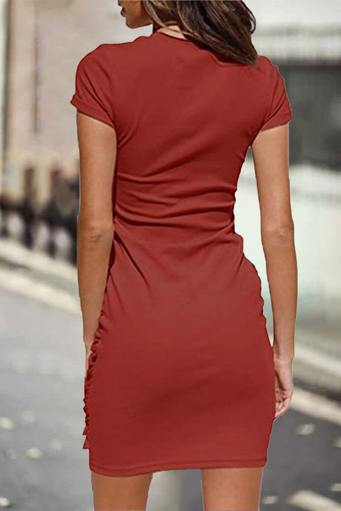 Momentlover Casual Solid Solid Color O Neck One Step Skirt Dresses