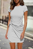 Momentlover Casual Solid Solid Color O Neck One Step Skirt Dresses