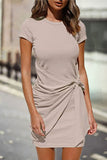 Momentlover Casual Solid Solid Color O Neck One Step Skirt Dresses