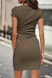 Momentlover Casual Solid Solid Color O Neck One Step Skirt Dresses