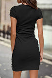 Momentlover Casual Solid Solid Color O Neck One Step Skirt Dresses
