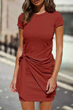 Momentlover Casual Solid Solid Color O Neck One Step Skirt Dresses