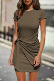 Momentlover Casual Solid Solid Color O Neck One Step Skirt Dresses