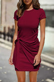 Momentlover Casual Solid Solid Color O Neck One Step Skirt Dresses
