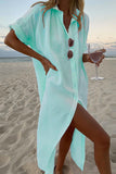 Momentlover Casual Solid Buckle Solid Color Turndown Collar A Line Dresses