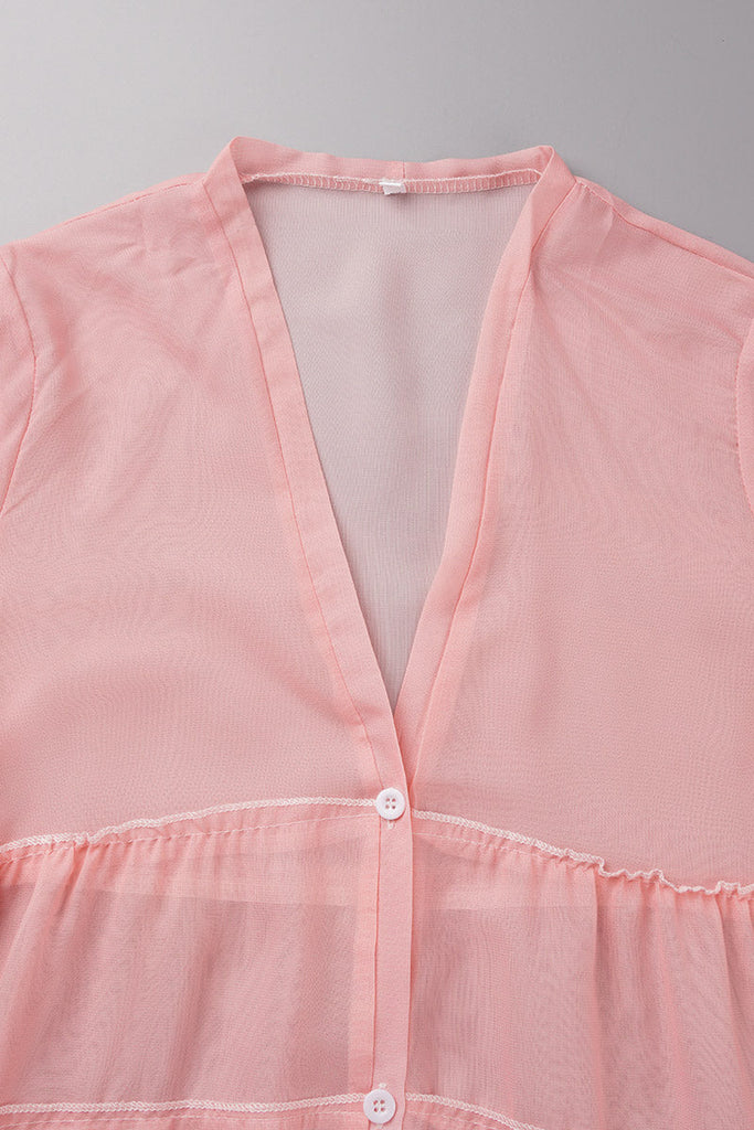 Momentlover Elegant Gradual Change Patchwork Frenulum V Neck Printed Dress Dresses(3 Colors)