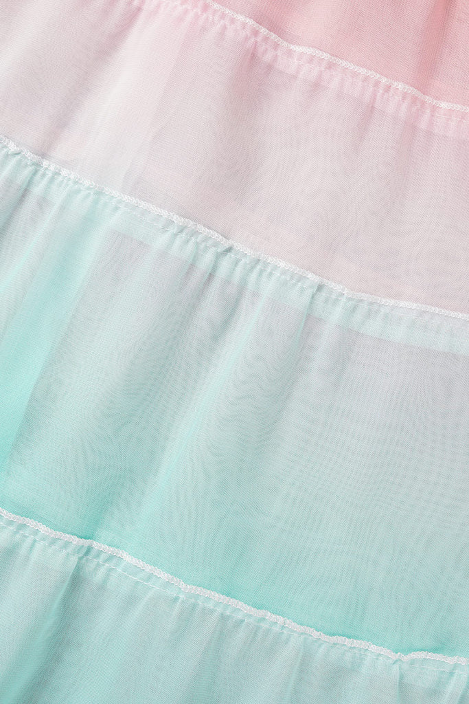 Momentlover Elegant Gradual Change Patchwork Frenulum V Neck Printed Dress Dresses(3 Colors)