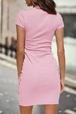 Momentlover Casual Solid Solid Color O Neck One Step Skirt Dresses