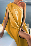 Momentlover Casual Solid Patchwork One Shoulder Straight Dresses