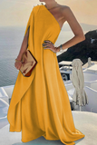 Momentlover Casual Solid Patchwork One Shoulder Straight Dresses