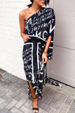 Momentlover Plus Size Casual Vacation Print Patchwork Oblique Collar Irregular Dress Dresses