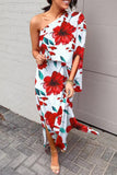 Momentlover Plus Size Casual Vacation Print Patchwork Oblique Collar Irregular Dress Dresses