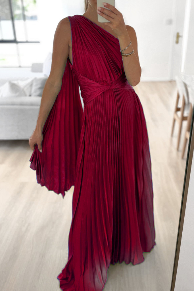 Momentlover Sweet Elegant Solid Fold Oblique Collar A Line Dresses