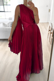 Momentlover Sweet Elegant Solid Fold Oblique Collar A Line Dresses