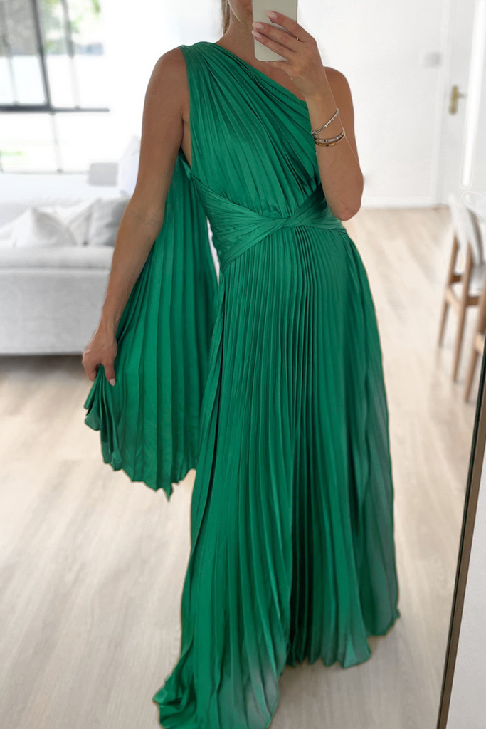 Momentlover Sweet Elegant Solid Fold Oblique Collar A Line Dresses