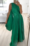 Momentlover Sweet Elegant Solid Fold Oblique Collar A Line Dresses