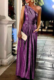 Momentlover Sexy Elegant Solid Bronzing Sequined Oblique Collar Evening Dress Dresses