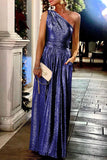Momentlover Sexy Elegant Solid Bronzing Sequined Oblique Collar Evening Dress Dresses
