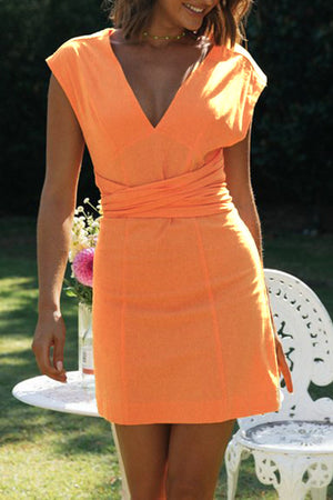Momentlover Sweet Elegant Solid Frenulum V Neck A Line Dresses