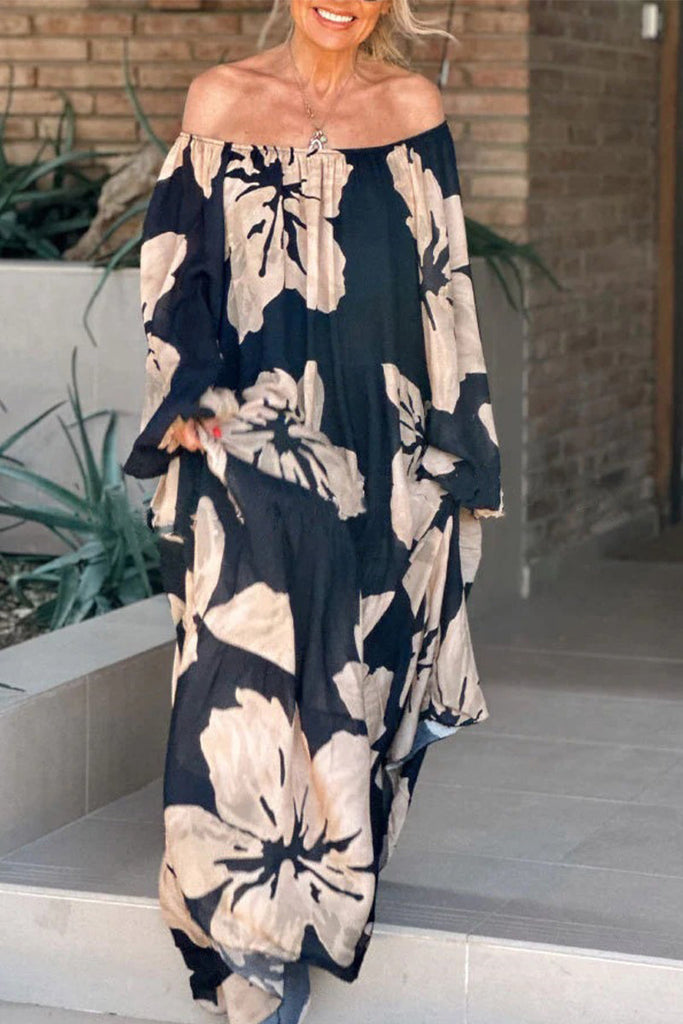 Momentlover Casual Vacation Floral Patchwork Off the Shoulder Printed Dress Dresses