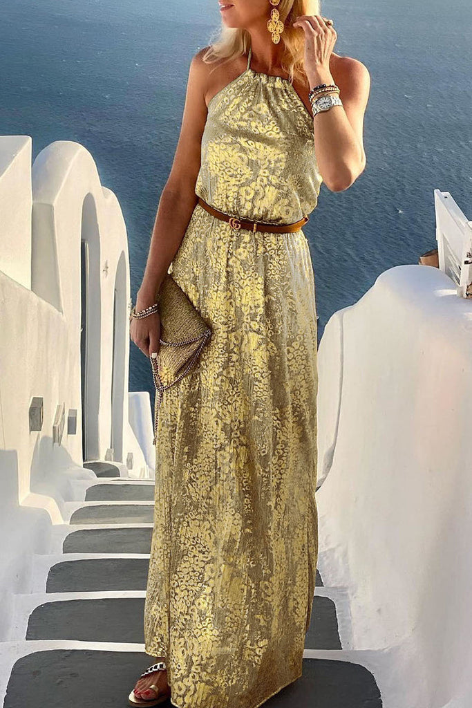 Momentlover Elegant Vacation Backless Without Belt Halter A Line Dresses