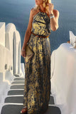 Momentlover Elegant Vacation Backless Without Belt Halter A Line Dresses