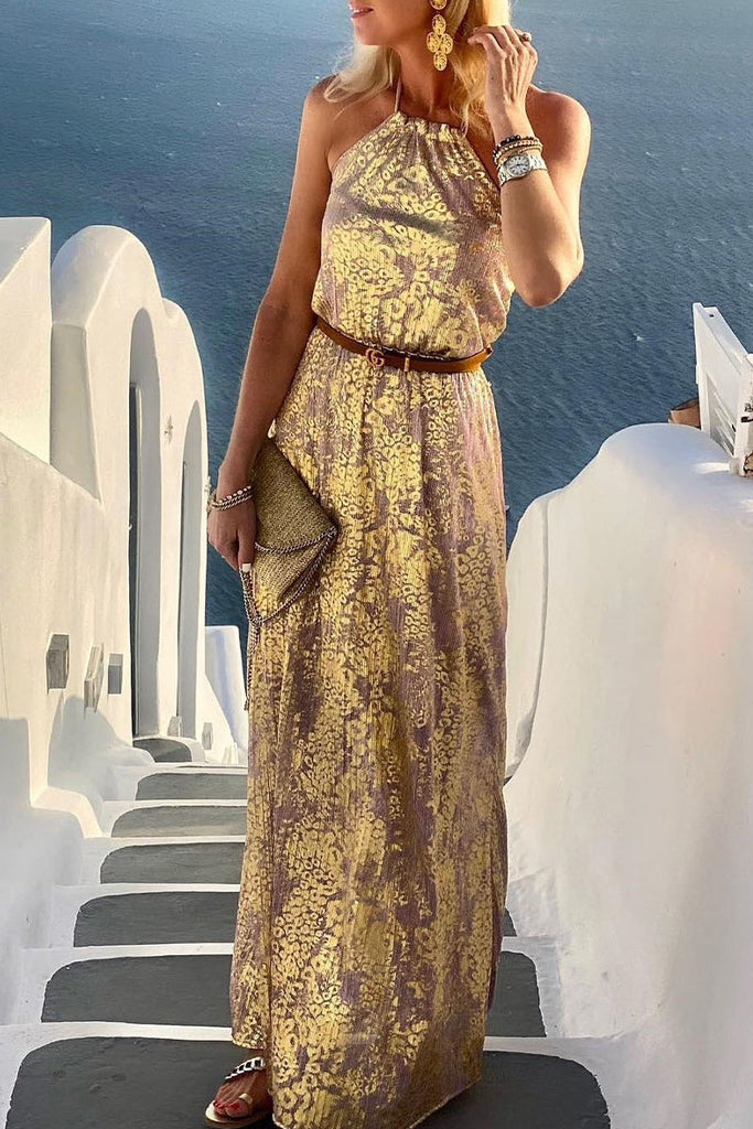 Momentlover Elegant Vacation Backless Without Belt Halter A Line Dresses
