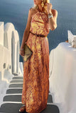 Momentlover Elegant Vacation Backless Without Belt Halter A Line Dresses