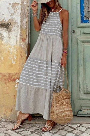 Momentlover Casual Print Patchwork Spaghetti Strap Straight Dresses