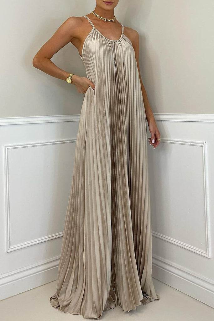 Momentlover Elegant Formal Solid Fold U Neck Dresses