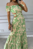 Momentlover Sexy Elegant Print Frenulum Off the Shoulder Printed Dress Dresses
