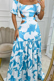 Momentlover Sexy Elegant Print Frenulum Off the Shoulder Printed Dress Dresses