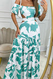 Momentlover Sexy Elegant Print Frenulum Off the Shoulder Printed Dress Dresses