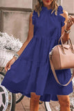 Momentlover Fashion Sweet Solid Patchwork Flounce O Neck A Line Dresses(5 Colors)