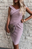 Momentlover Work Elegant Solid Patchwork V Neck One Step Skirt Dresses