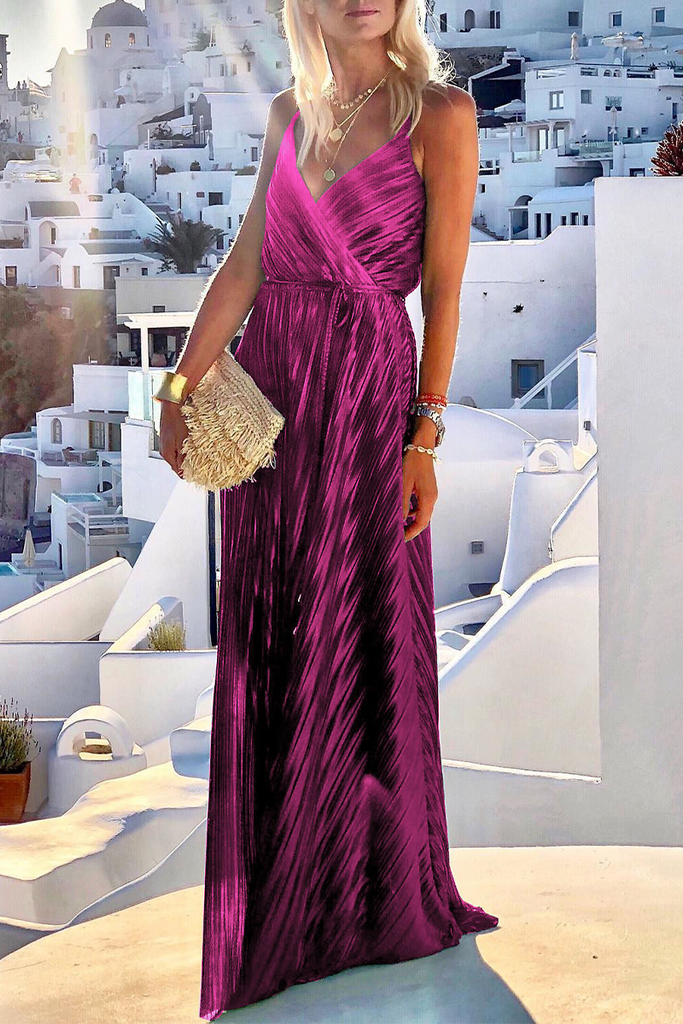 Momentlover Celebrities Elegant Solid Frenulum V Neck Evening Dress Dresses