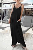 Momentlover Street Daily Solid Pocket Solid Color V Neck Sling Dress Dresses