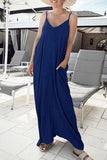 Momentlover Street Daily Solid Pocket Solid Color V Neck Sling Dress Dresses