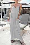 Momentlover Street Daily Solid Pocket Solid Color V Neck Sling Dress Dresses