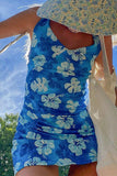 Momentlover Sexy Vacation Floral Patchwork V Neck Wrapped Skirt Dresses