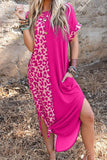 Momentlover Casual Vintage Leopard Pocket Asymmetrical O Neck A Line Dresses