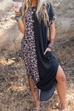 Momentlover Casual Vintage Leopard Pocket Asymmetrical O Neck A Line Dresses