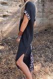 Momentlover Casual Vintage Leopard Pocket Asymmetrical O Neck A Line Dresses