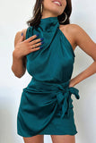 Momentlover Celebrities Elegant Solid Fold Halter A Line Dresses(6 Colors)