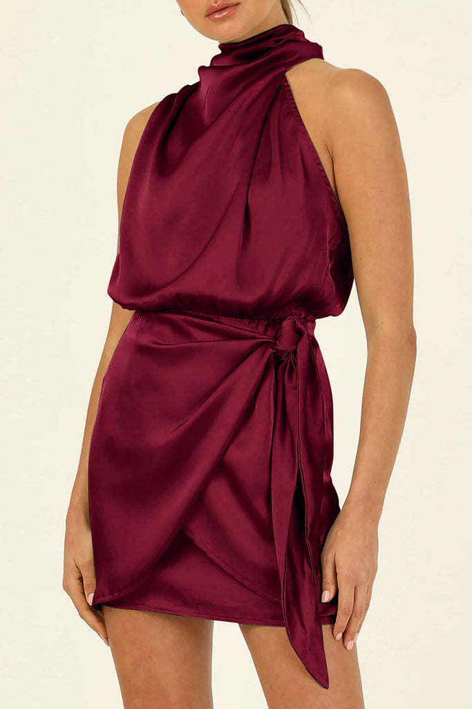 Momentlover Celebrities Elegant Solid Fold Halter A Line Dresses(6 Colors)