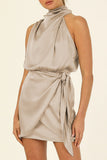 Momentlover Celebrities Elegant Solid Fold Halter A Line Dresses(6 Colors)
