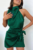 Momentlover Celebrities Elegant Solid Fold Halter A Line Dresses(6 Colors)