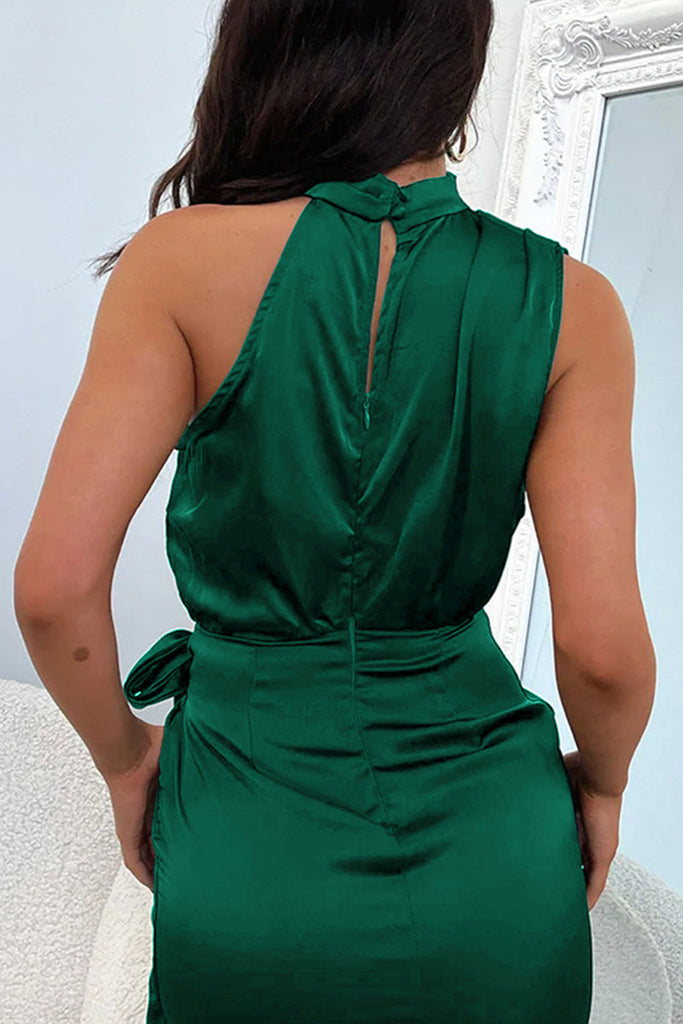 Momentlover Celebrities Elegant Solid Fold Halter A Line Dresses(6 Colors)