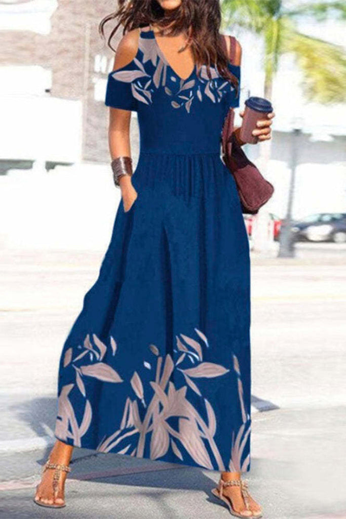 Momentlover Casual Print Patchwork V Neck A Line Dresses